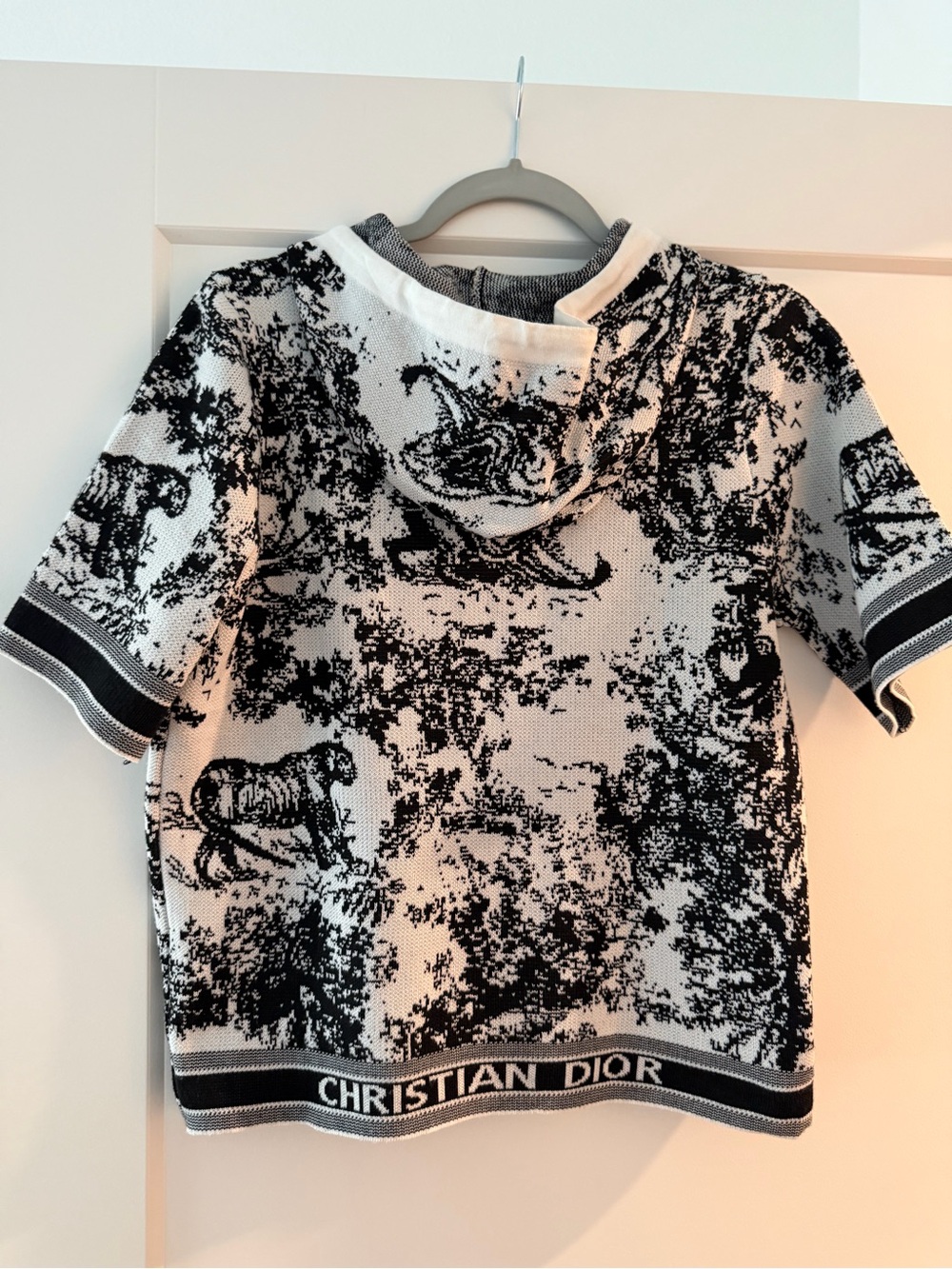 Dior Black and White Short-Sleeve Hooded Knit Top - Kids